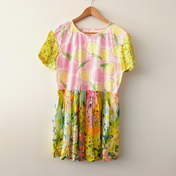 Floral Yellow Cocktail Dress Small MOSCHINO 6 Bold Pleat Lemon Babydoll NWT $730